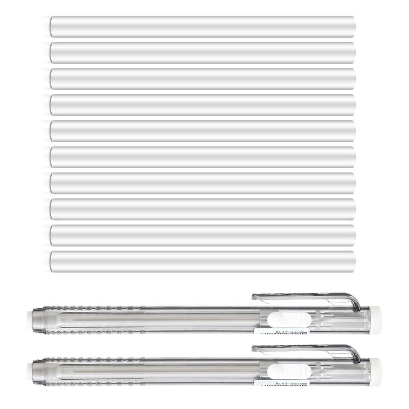 Retractable Eraser Pen Click - 12x ペン型消しゴム 格納式機械式消しゴム 交換用消しゴムリフィル付き 学生用学校事務用品