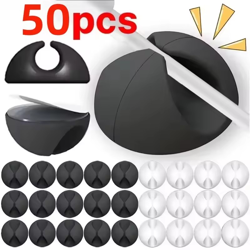 Desk Accessories - 5個入り/50個入り ミニケーブル巻き取り式収納ケース USB充電ケーブルクリップ デスク整理整頓用 ケーブルホルダー 保護具