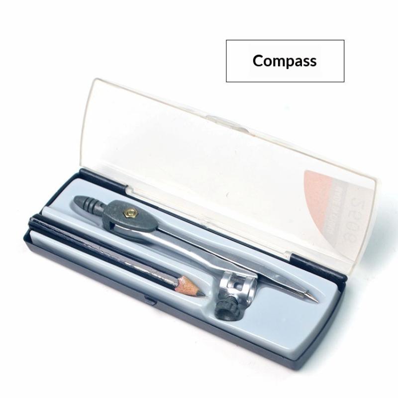 Math Geometry Set With Compass - 金属製のロック機構付きコンパスセット。持ち運び可能な円描画ツールで、0.39インチまでのペンに対応。学校の数学や幾何学の授業に最適。