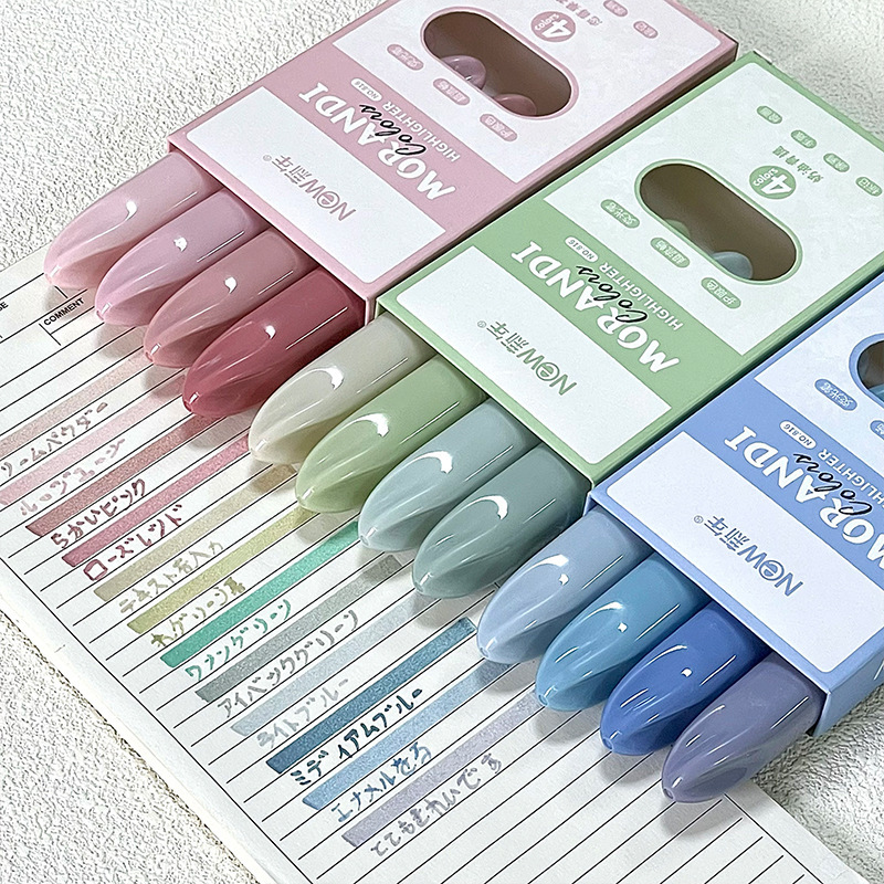 Pastel Highlighter Set Double Ended - 4本セット モランディグラデーション デュアルチップ蛍光ペン パステルカラー マーカーペン 可愛い