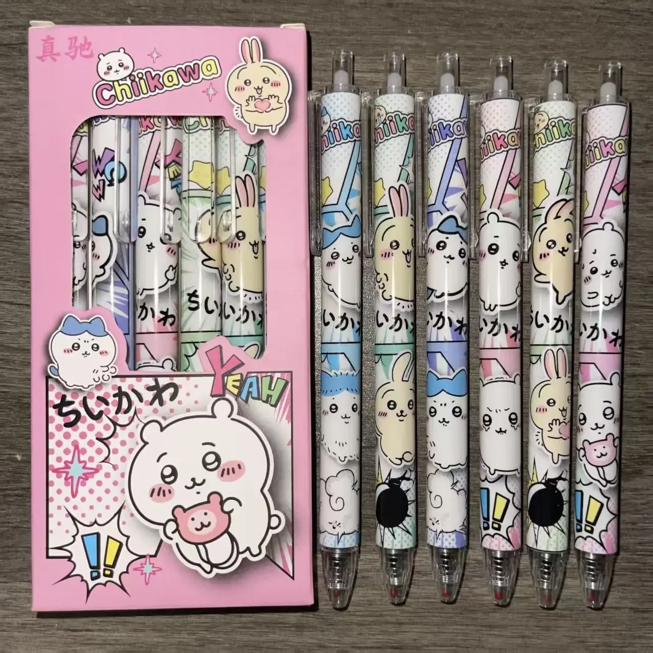 School Supplies - 2026年新作「ちいかわ」ボックス入りフィルムカバー付き速乾ジェルペン、漫画風のデザイン、引き込み式ボールペン、学生向け試験用筆記具。