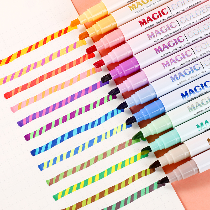 12本の両端マジック変色蛍光ペンセット、学生日記スクラップブ - Pastel Highlighter Set Double Ended のレビューと価格