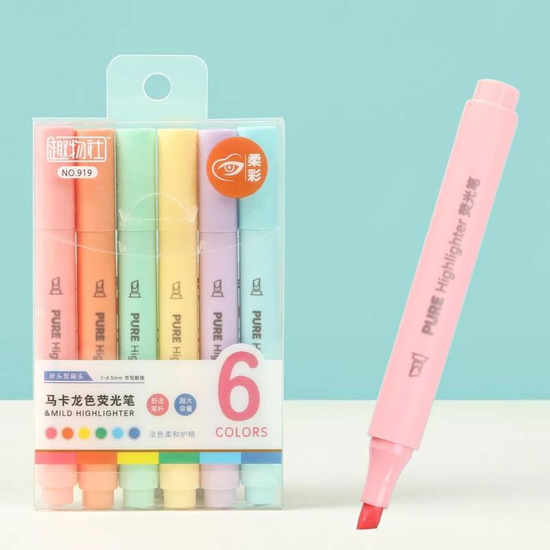 パステル蛍光ペン 6 本 - マカロンカラーマーカーセット、 - Pastel Highlighter Set Double Ended のレビューと価格