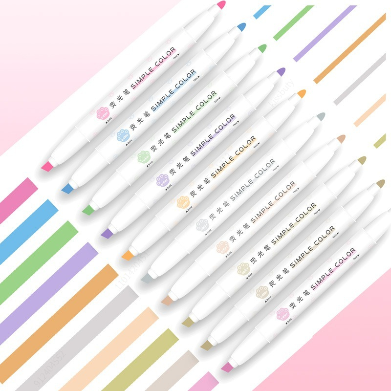 パステルカラー蛍光ペン、デュアルチップ蛍光フックペン、カラー - Pastel Highlighter Set Double Ended のレビューと価格