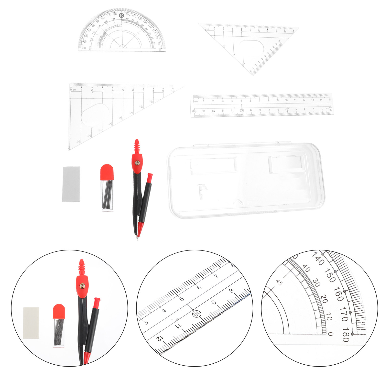 1セットのプロ仕様金属製コンパスと定規、および分度器。数学、 - Math Geometry Set With Compass のレビューと価格