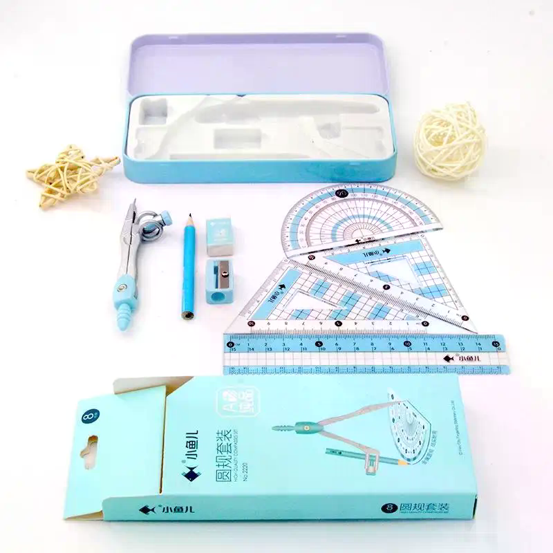 8点セットの幾何学数学用画材セット。定規、コンパス、鉛筆が含 - Math Geometry Set With Compass のレビューと価格